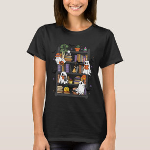 Ghost Reading Books Library Halloween Men Women Ki T-Shirt
