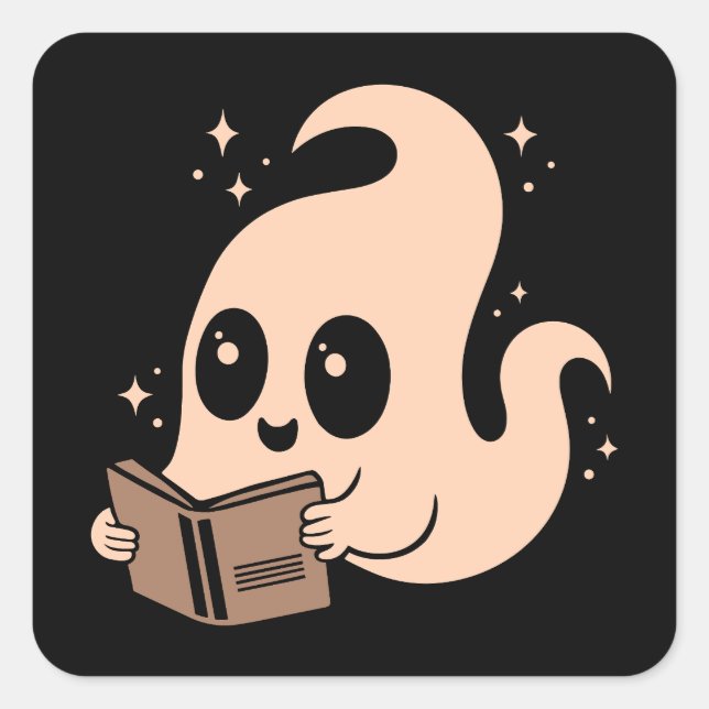 Ghost reading books square sticker (Front)