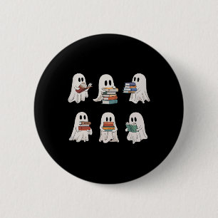 Ghost Reading Books Teacher Halloween Librarian Cu 6 Cm Round Badge