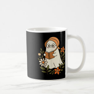 Ghost Reading Bookworm Cottagecore Floral Hallowee Coffee Mug