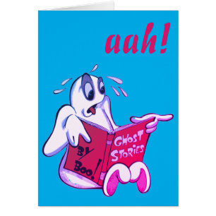 Ghost Reading Ghost Stories, Halloween Card