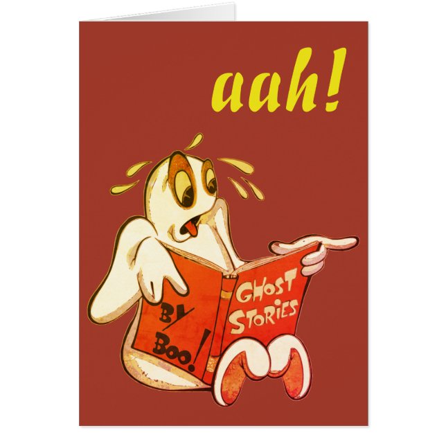 Ghost Reading Ghost Stories, Halloween Card (Front)