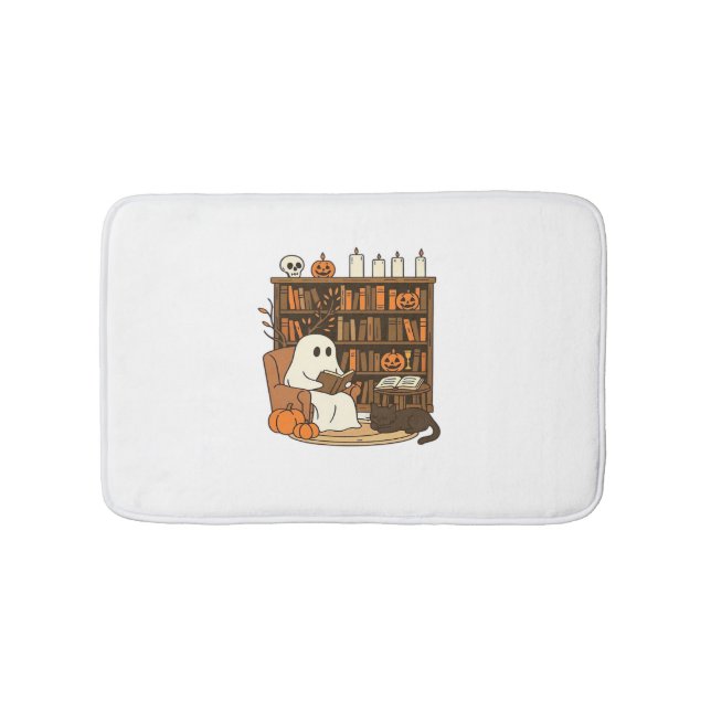 Ghost Reading in Cosy Halloween Library Classic T- Bath Mat (Front)