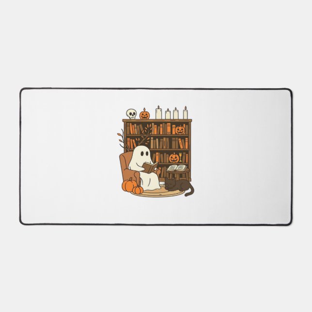Ghost Reading in Cosy Halloween Library Classic T- Desk Mat (Front)