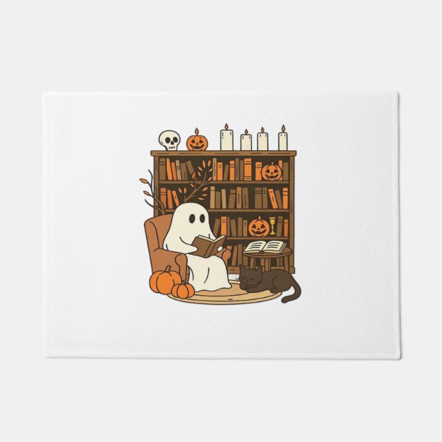 Ghost Reading in Cosy Halloween Library Classic T- Doormat (Front)