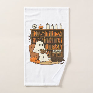 Ghost Reading in Cosy Halloween Library Classic T- Hand Towel