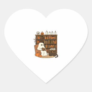 Ghost Reading in Cosy Halloween Library Classic T- Heart Sticker