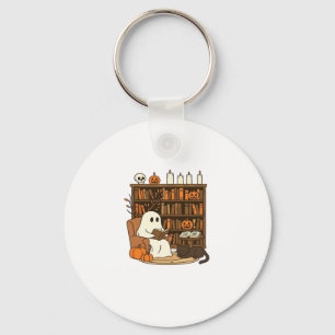 Ghost Reading in Cozy Halloween Library Classic T- Key Ring