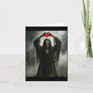 Ghost red heart hands scary face halloween card