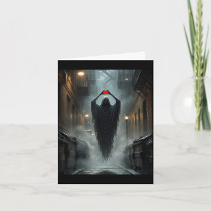 Ghost red heart hands scary face halloween card