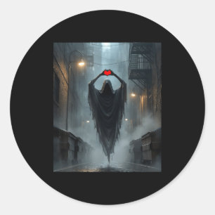 Ghost red heart hands scary face halloween classic round sticker