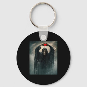 Ghost red heart hands scary face halloween key ring