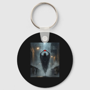 Ghost red heart hands scary face halloween key ring