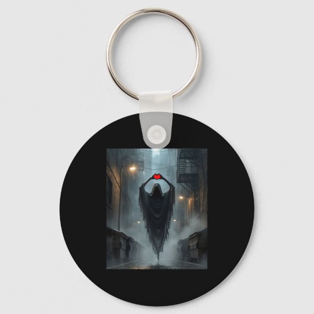 Ghost red heart hands scary face halloween key ring (Front)