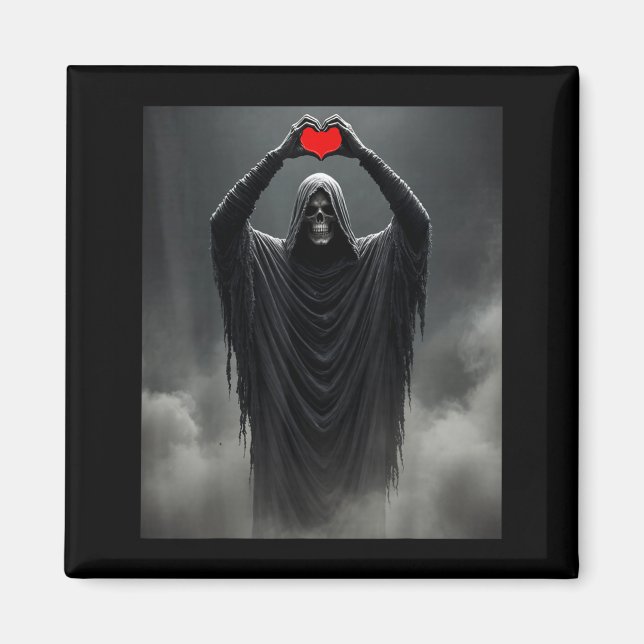 Ghost red heart hands scary face halloween magnet (Front)