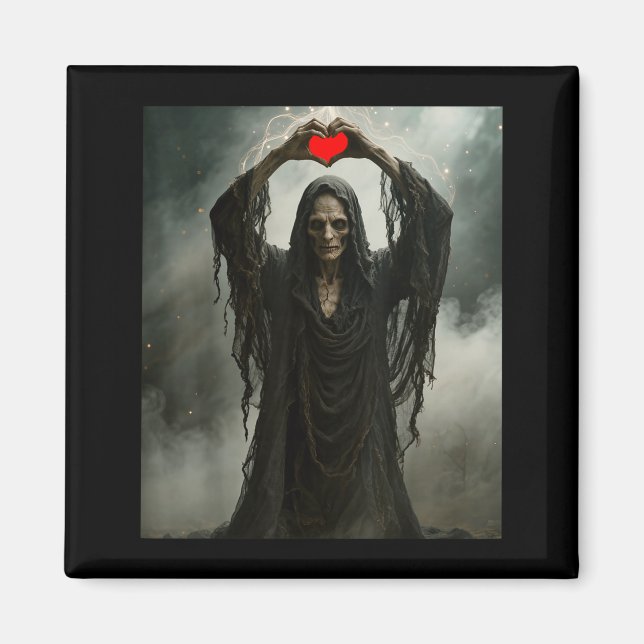 Ghost red heart hands scary face halloween magnet (Front)