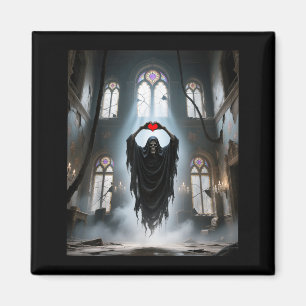 Ghost red heart hands scary face halloween magnet