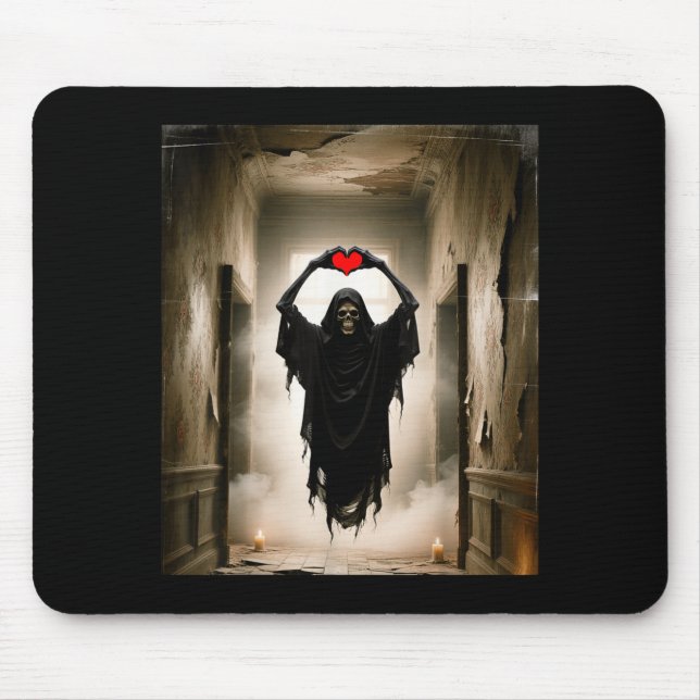 Ghost red heart hands scary face halloween mouse pad (Front)