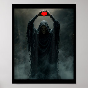 Ghost red heart hands scary face halloween poster