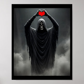 Ghost red heart hands scary face halloween poster