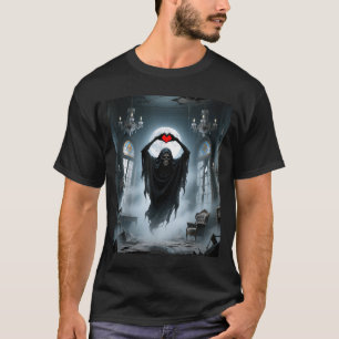 Ghost red heart hands scary face halloween T-Shirt