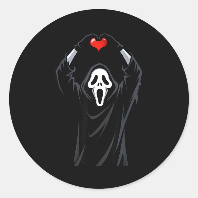Ghost Red Heart Hands Y Face Halloween Valentines  Classic Round Sticker (Front)