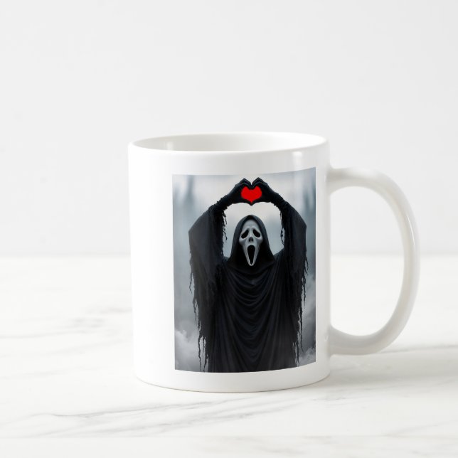 Ghost Red Heart Hands Y Face Halloween Valentines  Coffee Mug (Right)