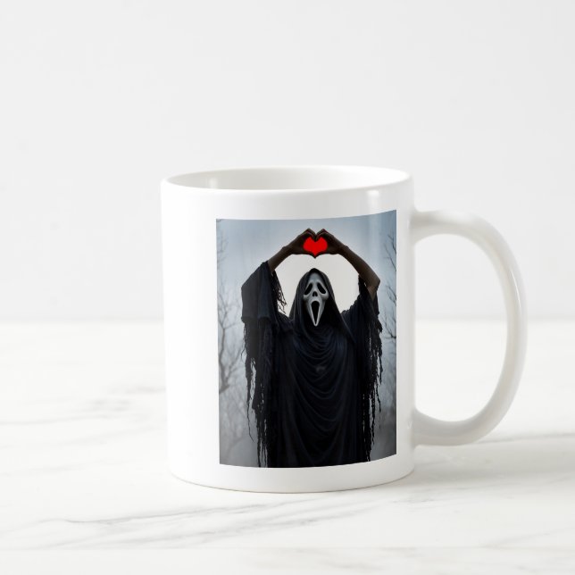 Ghost Red Heart Hands Y Face Halloween Valentines  Coffee Mug (Right)