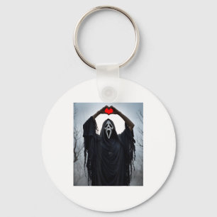 Ghost Red Heart Hands Y Face Halloween Valentines  Key Ring
