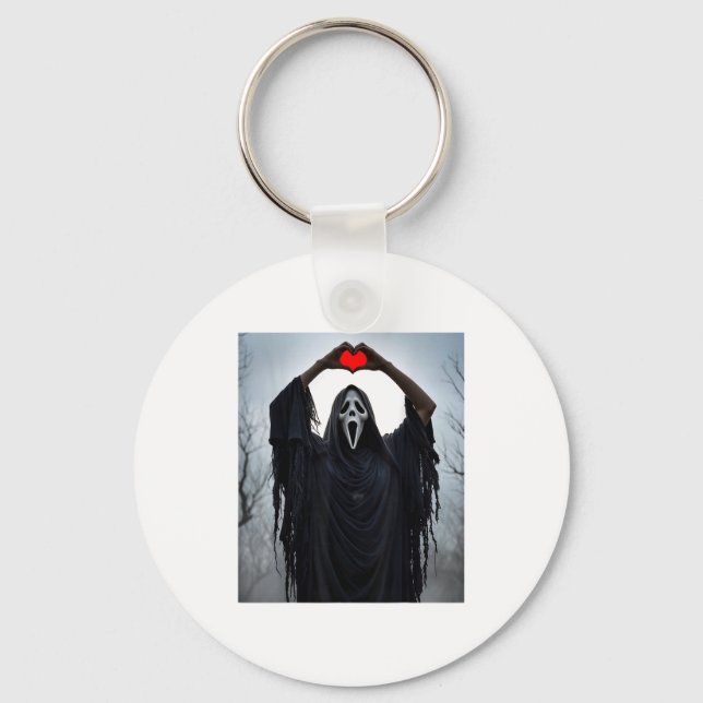 Ghost Red Heart Hands Y Face Halloween Valentines  Key Ring (Front)