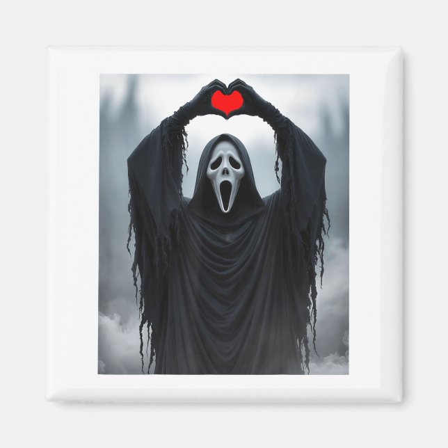 Ghost Red Heart Hands Y Face Halloween Valentines  Magnet (Front)