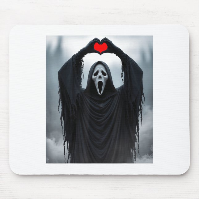 Ghost Red Heart Hands Y Face Halloween Valentines  Mouse Pad (Front)