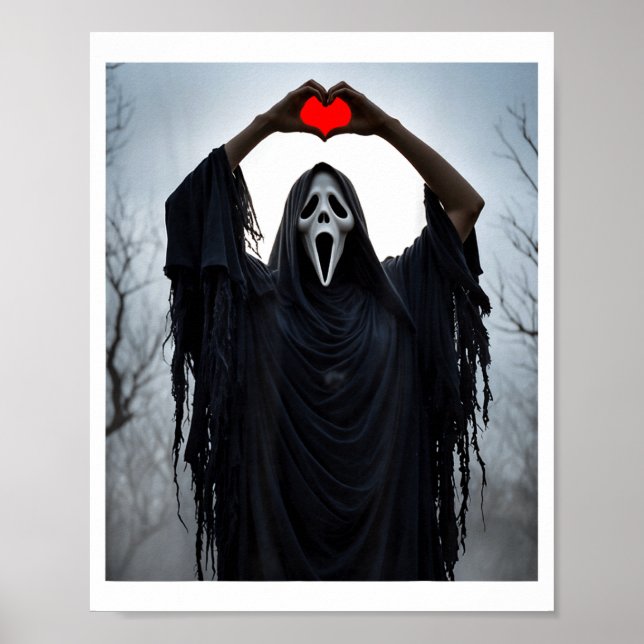 Ghost Red Heart Hands Y Face Halloween Valentines  Poster (Front)