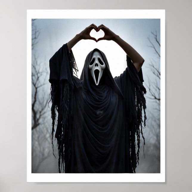 Ghost Red Heart Hands Y Face Halloween Valentines  Poster (Front)