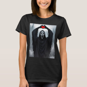 Ghost Red Heart Hands Y Face Halloween Valentines T-Shirt