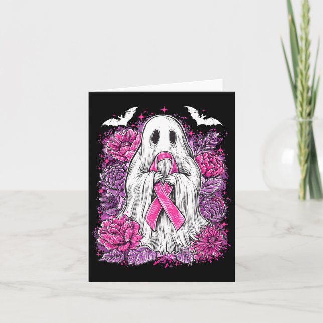 Ghost Ribbon Breast Cancer Awareness Halloween Flo Card (Front)