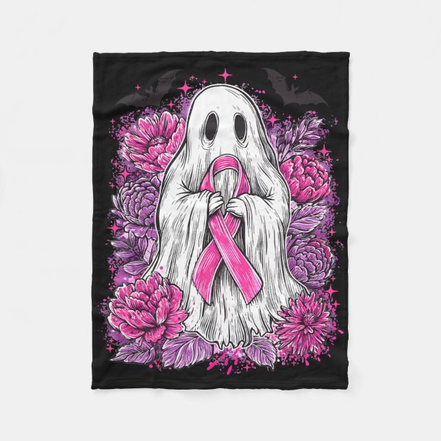 Ghost Ribbon Breast Cancer Awareness Halloween Flo Fleece Blanket (Front)