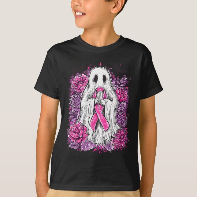 Ghost Ribbon Breast Cancer Awareness Halloween Flo T-Shirt (Front)
