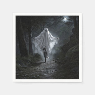 Ghost Riding a Unicycle in a Spooky Forest Napkin