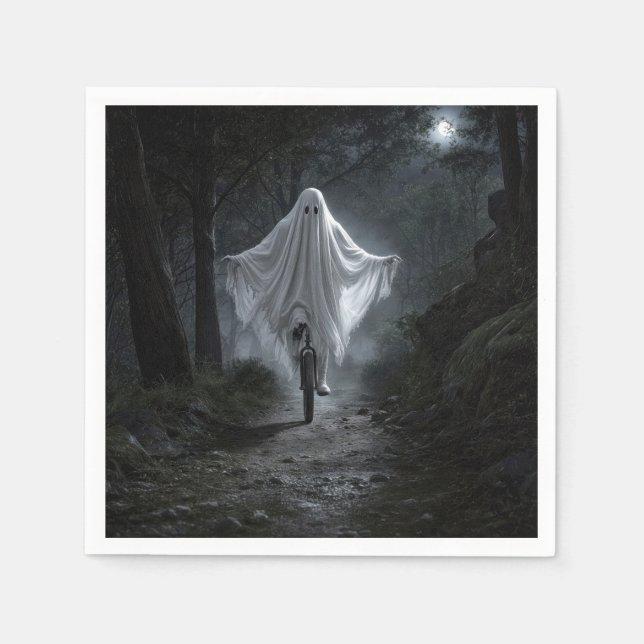 Ghost Riding a Unicycle in a Spooky Forest Napkin (Front)
