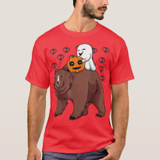 Ghost Riding Bear Lazy Halloween Costume Cute Anim T-Shirt
