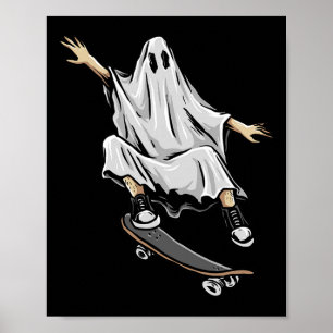 Ghost Riding Skateboard Gifts Funny Halloween Cost Poster