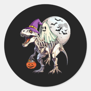 Ghost Riding T rex Funny Halloween Pumpkin Boys Classic Round Sticker