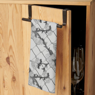 Ghost Rose Climbing a Chain Link Fence Seamless Pa Tea Towel