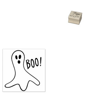 Ghost Saying Boo Outline for Halloween Rubber Stamp