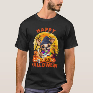 Ghost Scary Pumpkin Moon Witch Chihuahua Dog Happy T-Shirt