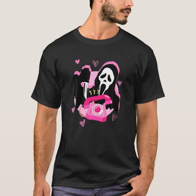 Ghost Scream Calling Halloween Funny Face T-Shirt (Front)