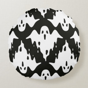 Ghost seamless pattern Halloween spooky vintage fl Round Cushion