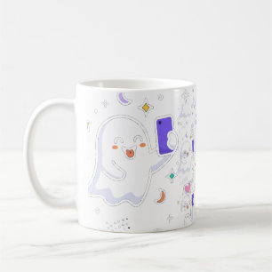 Ghost Selfie Funny Modern Halloween Phone Art Coffee Mug