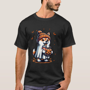 Ghost Shiba Inu Dog Pumpkin Drinks Beanie Fall Hal T-Shirt